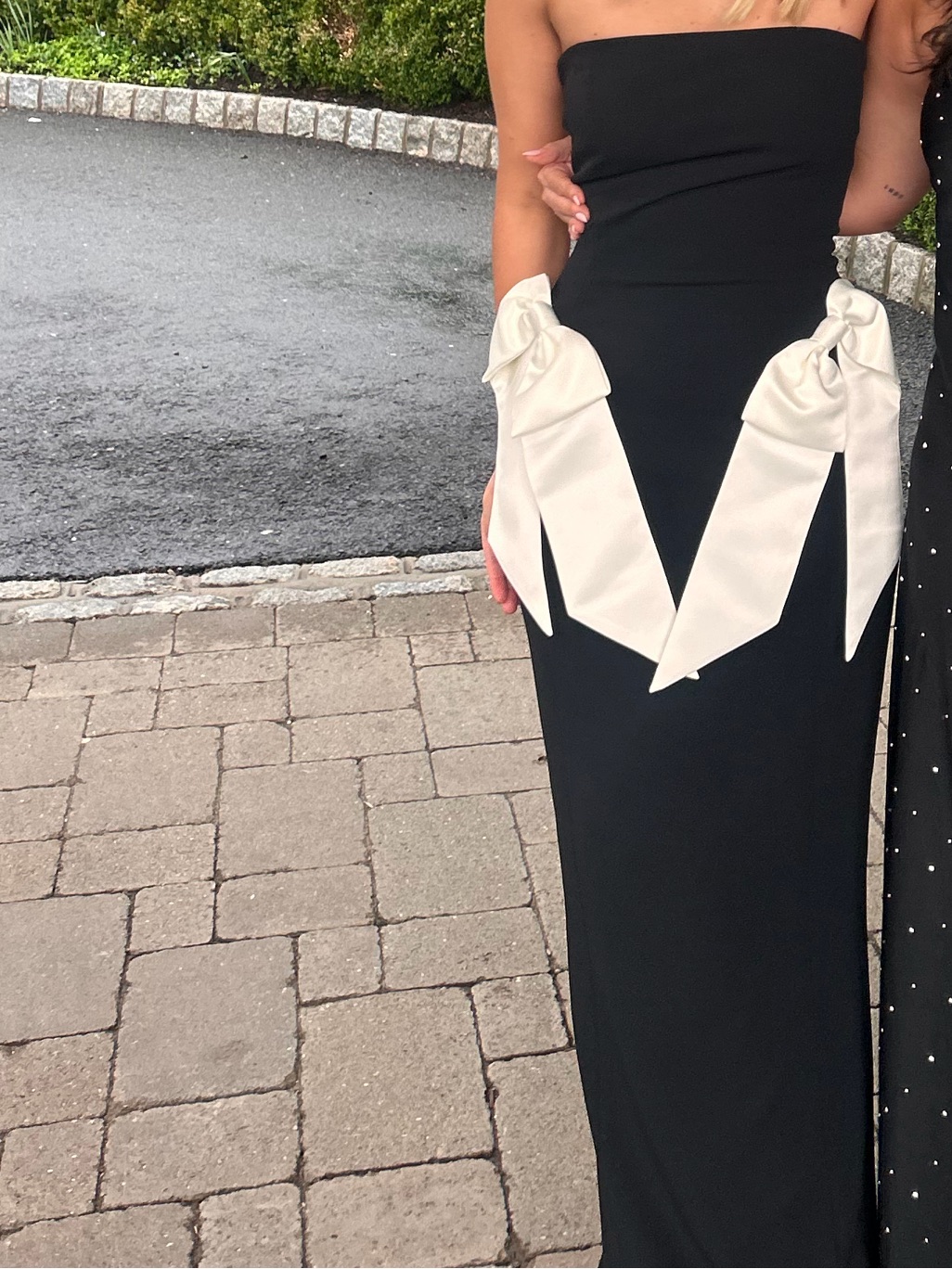 Susanna Chow Strapless Black Gown With White Bow Details — image 4 of 4